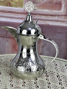 Bakır ÇaydanlıkSonay BakırcılıkMırra Büyük Boy Nikel Kaplama Bakır Arap Çaydanlık Sütlük 1,300 ml